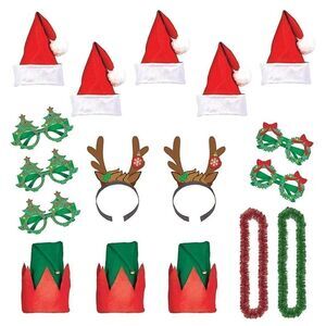 Holiday Cheer Christmas Party Kit for 10 Elf Santa Reindeer Dress Up Novelty NEW